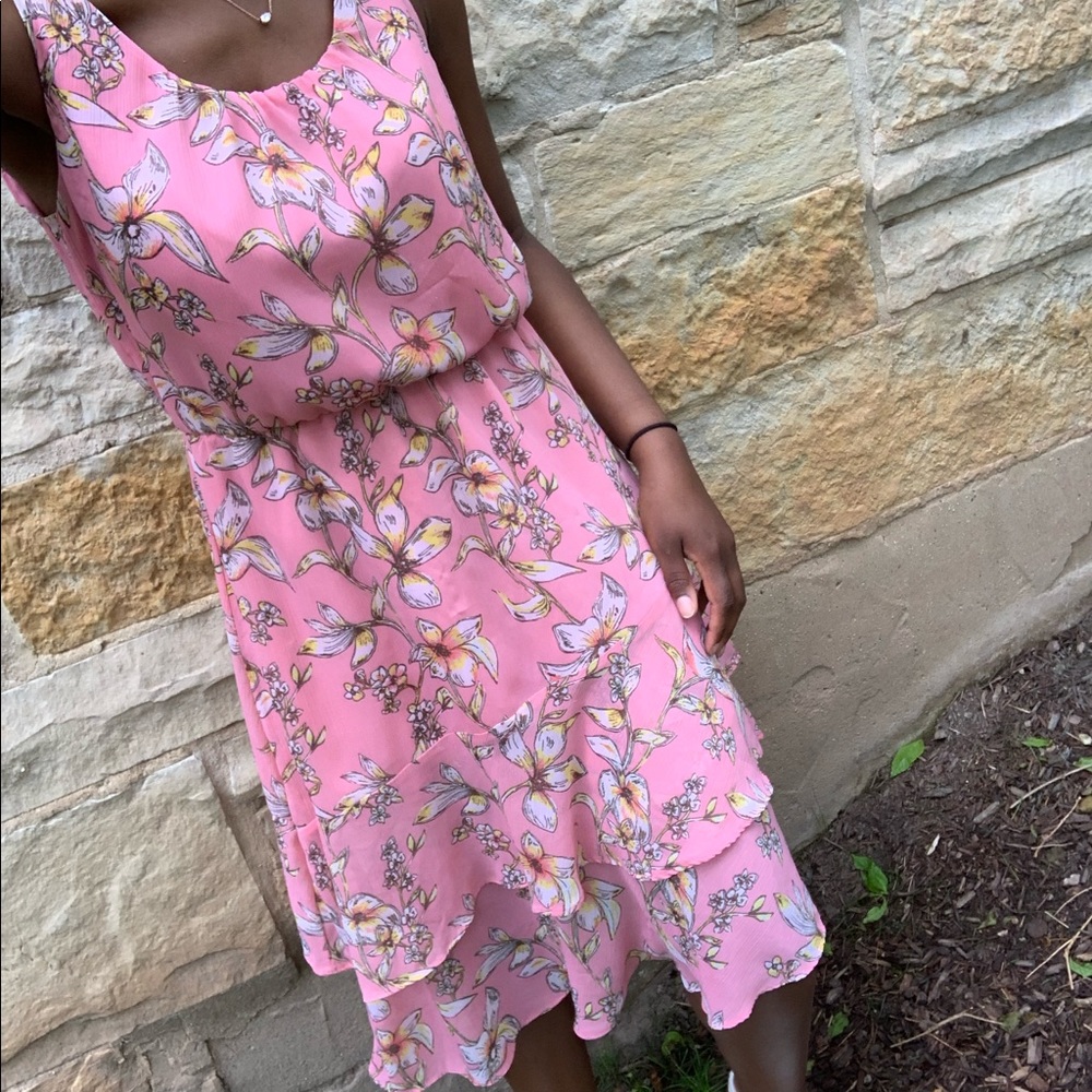 Asymmetrical Floral Pattern Dress